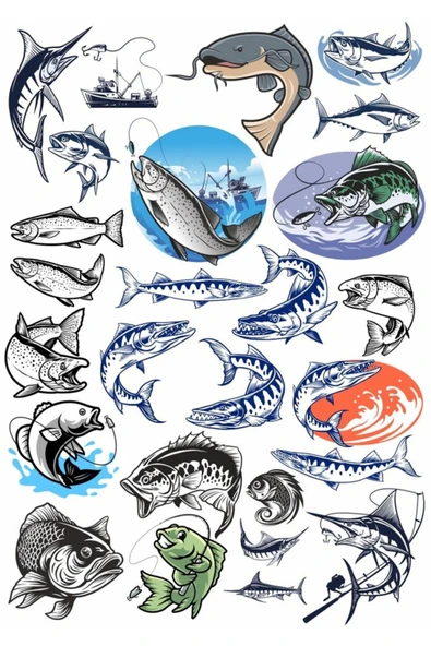 Balıkçılık ve Balık Sticker Set 1 ürün görseli 1