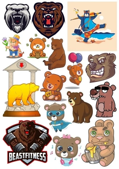 Ayı Sticker Set-19 17 Parça Telefon, Tablet, Defter, Laptop Sticker ürün görseli 1