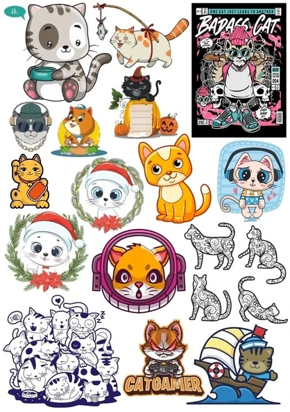Sevimli Kedi Sticker Set 5 20 Parça Telefon, Tablet, Defter, Laptop Sticker ürün görseli 1