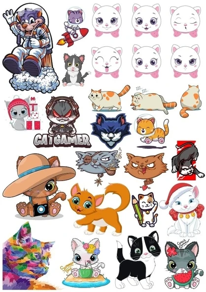 Sevimli Kediler Duvar Sticker Set 3 12 Parça Telefon, Tablet, Defter, Laptop Sticker ürün görseli 1