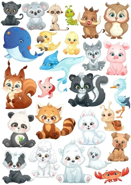 Sevimli Deniz Hayvanları ve Hayvanlar Sticker Set 1 ürün görseli 1