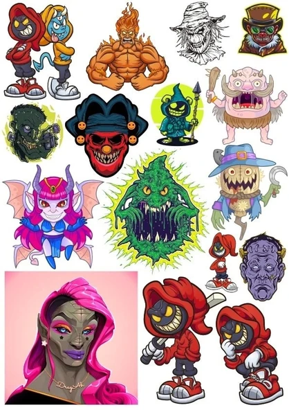 Korkunç Sticker Set 16 Parça Telefon, Tablet, Defter, Laptop Sticker ürün görseli 1