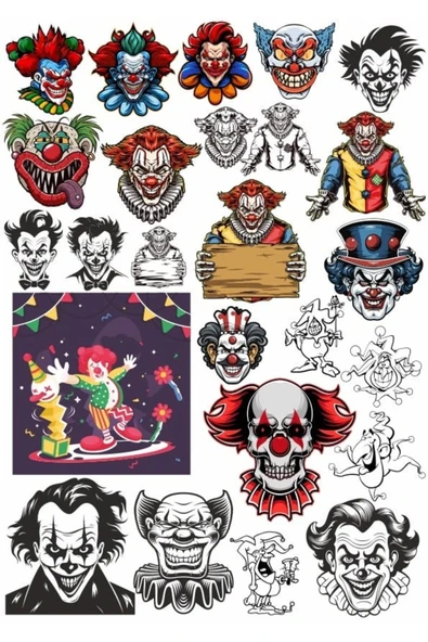 Korkunç Palyaço Yüzleri Sticker Set 1 ürün görseli 1