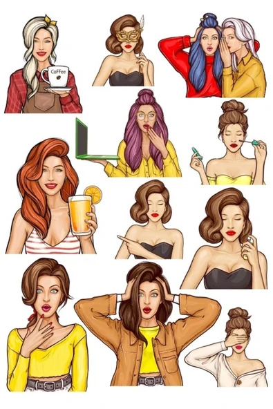 Yüz İfadeleri Sticker Set 12 Parça Telefon, Tablet, Defter, Laptop Sticker ürün görseli 1