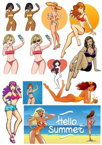 Hello Summer Sticker Set 1 13 Parça Telefon, Tablet, Defter, Laptop Sticker ürün görseli 1