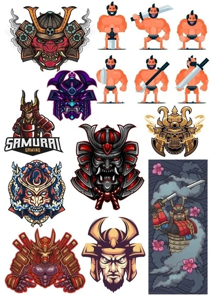 Samurai Sticker Set-10 13 Parça Telefon, Tablet, Defter, Laptop Sticker ürün görseli 1