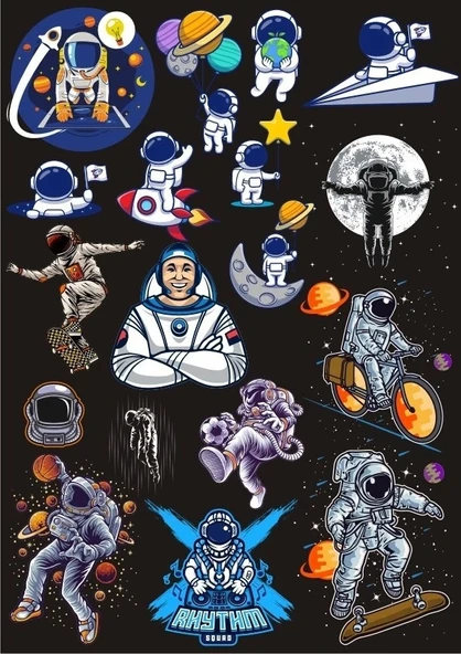 Uzay ve Astronot Sticker Set 3 16 Parça Telefon, Tablet, Defter, Laptop Sticker ürün görseli 1