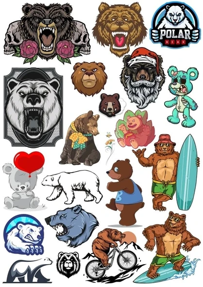 Ayı Sticker Set 5 18 Parça Telefon, Tablet, Defter, Laptop Sticker ürün görseli 1