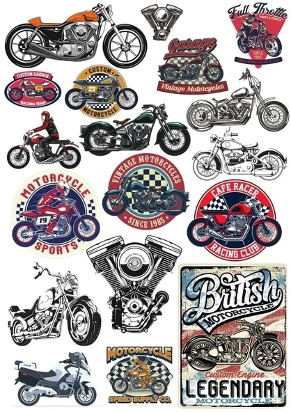 Retro Motorsiklet Sticker Set 16 Parça Telefon, Tablet, Defter, Laptop Sticker ürün görseli 1