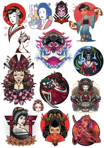 Japon Kadınları Sticker Set 15 Parça Telefon, Tablet, Defter, Laptop Sticker ürün görseli 1