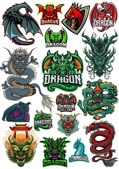 Ejderha Sticker Set 10 15 Parça Telefon, Tablet, Defter, Laptop Sticker ürün görseli 1