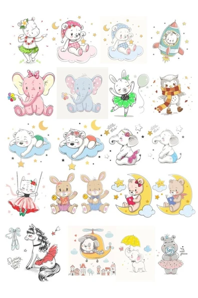Sevimli Uyuyan Hayvanlar Sticker Set 21 Parça Telefon, Tablet, Defter, Laptop Sticker ürün görseli 1