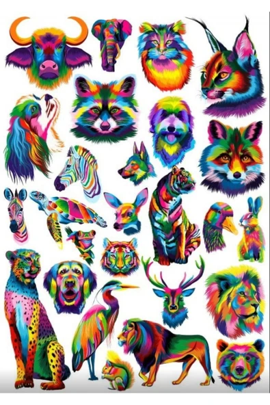 Gökkuşağı Desenli Hayvanlar Sticker Set ürün görseli 1