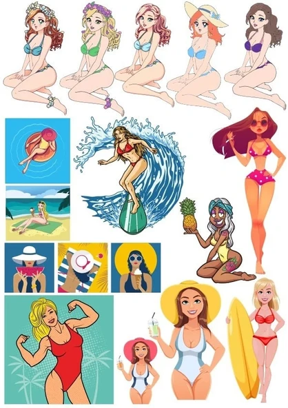 Retro Kadın Sticker Set 2 15 Parça Telefon, Tablet, Defter, Laptop Sticker ürün görseli 1
