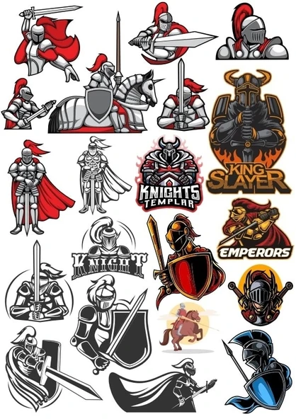 Şövalye Sticker Set 3 16 Parça Telefon, Tablet, Defter, Laptop Sticker ürün görseli 1