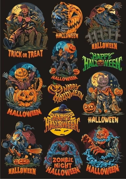 Hallowen Sticker Set 8 12 Parça Telefon, Tablet, Defter, Laptop Sticker ürün görseli 1