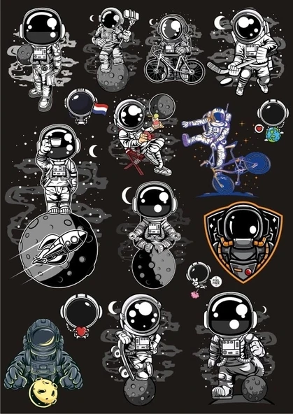 Astronot Sticker Set 14 20 Parça Telefon, Tablet, Defter, Laptop Sticker ürün görseli 1