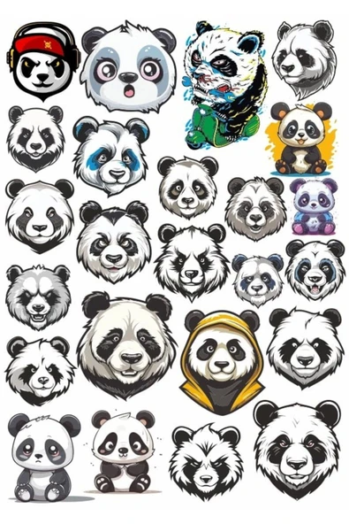 Panda Sticker Set 8 25 Parça Telefon, Tablet, Defter, Laptop Sticker ürün görseli 1