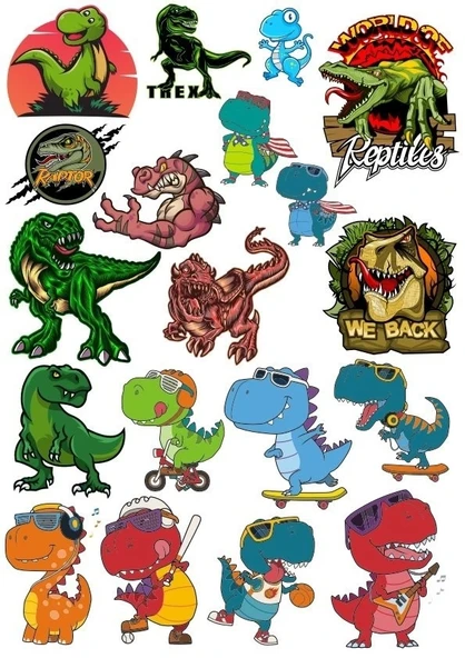 Dinozor Sticker Set 13 16 Parça Telefon, Tablet, Defter, Laptop Sticker ürün görseli 1