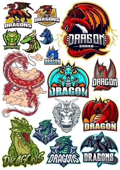 Dragon Ejderha Temalı Sticker Set 17 Parça Telefon, Tablet, Defter, Laptop Sticker ürün görseli 1