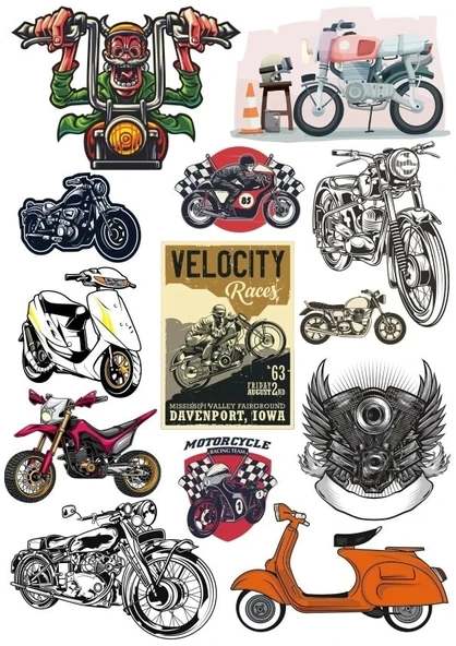 Motorcu ve Motor Sitcker Set 3 12 Parça Telefon, Tablet, Defter, Laptop Sticker ürün görseli 1