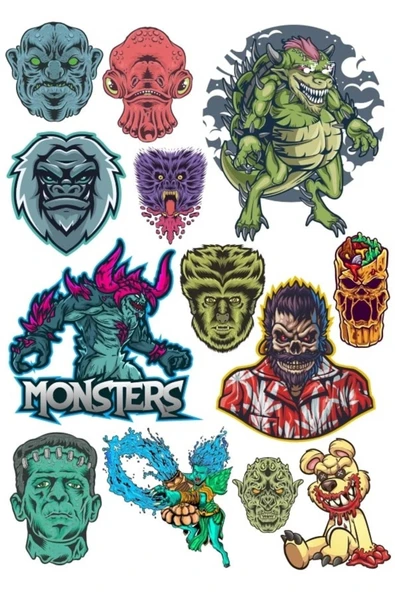 Canavar Sticker Set 15 Parça Telefon, Tablet, Defter, Laptop Sticker ürün görseli 1