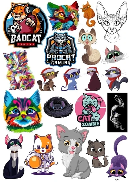 Kediler Sticker Set 6 16 Parça Telefon, Tablet, Defter, Laptop Sticker ürün görseli 1