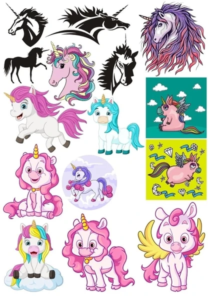 Sevimli Unicorn Sticker Set 5 15 Parça Telefon, Tablet, Defter, Laptop Sticker ürün görseli 1