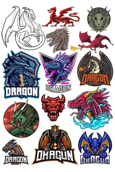 Ejderha Sticker Set 6 12 Parça Telefon, Tablet, Defter, Laptop Sticker ürün görseli 1