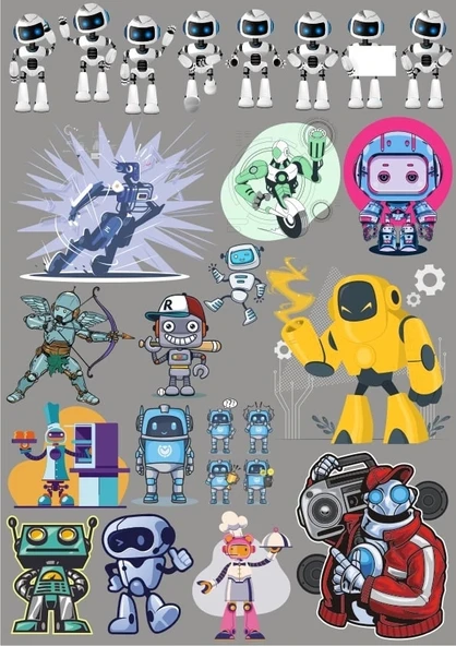 Robot Sticker Set 20 Parça Telefon, Tablet, Defter, Laptop Sticker ürün görseli 1