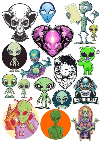 Uzaylılar Sticker Set 6 17 Parça Telefon, Tablet, Defter, Laptop Sticker ürün görseli 1