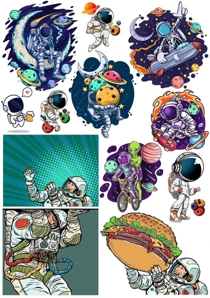 Uzay ve Astronot Retro Sticker Set 13 Parça Telefon, Tablet, Defter, Laptop Sticker ürün görseli 1