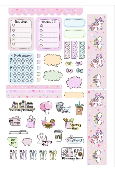 Sevimli Unicornlu Planlayıcı Sticker Set ürün görseli 1