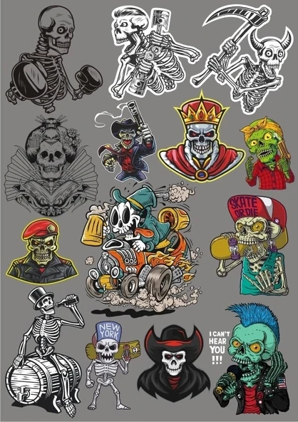 İskelet Sticker Set 14 Parça Telefon, Tablet, Defter, Laptop Sticker ürün görseli 1