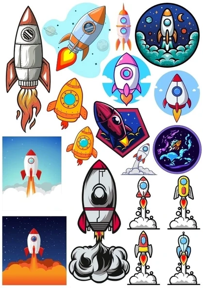 Uzay Aracı Sticker Set 4 16 Parça Telefon, Tablet, Defter, Laptop Sticker ürün görseli 1