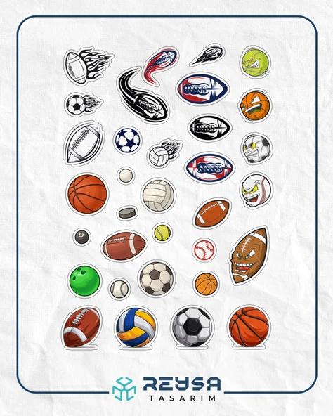 Spor Topları Sticker Set 1 15 Parça Telefon, Tablet, Defter, Laptop Sticker ürün görseli 1
