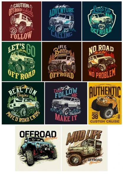 Retro 4x4 -1 Off Road Sticker Set4 11 Parça Telefon, Tablet, Defter, Laptop Sticker ürün görseli 1
