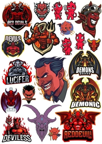 Şeytan Sticker Set 7 20 Parça Telefon, Tablet, Defter, Laptop Sticker ürün görseli 1