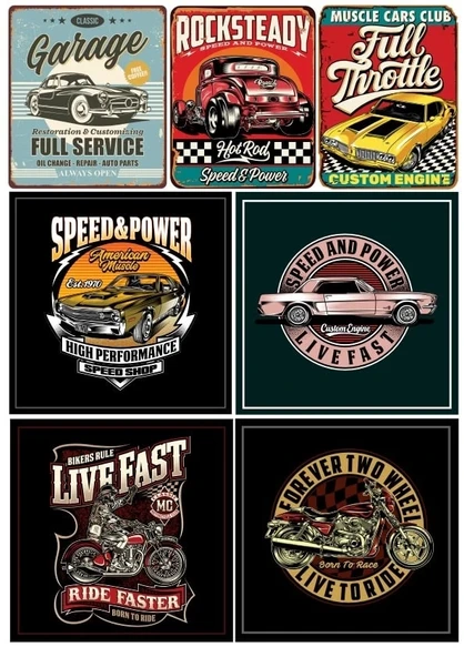 Retro Arabalar ve Motorlar Sticker Set 7 Parça Telefon, Tablet, Defter, Laptop Sticker ürün görseli 1