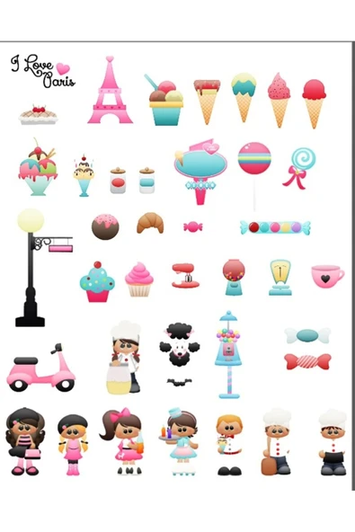 Cupcake, Dondurma ve Paris Sticker Set ürün görseli 1