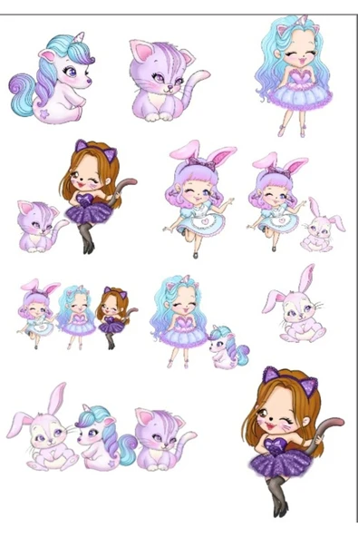 Unicornlar ve Tavşanlar Sticker Set ürün görseli 1