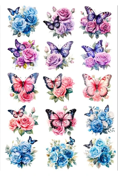 Çiçekler ve Kelebekler Sticker Set ürün görseli 1