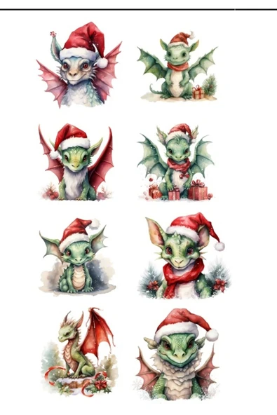 Noel Temalı Ejderhalar Sticker SET ürün görseli 1