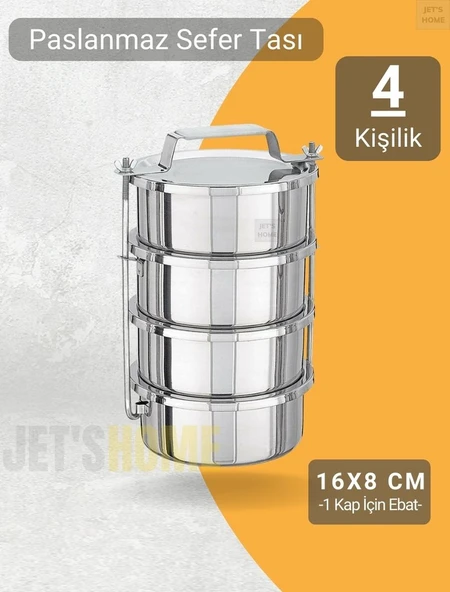 4’lü Sefer Tası 16x8 cm Yemek Taşıma Kabı Paslanmaz Çelik No:3 Kapasite 4 Kişilik ürün görseli 1