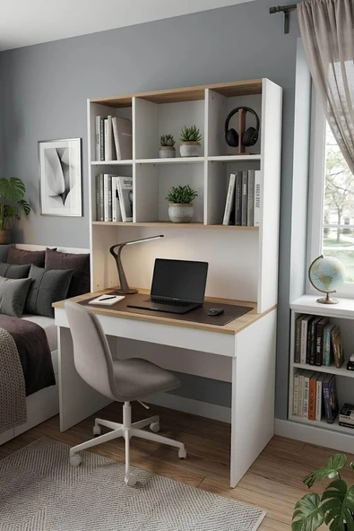 Yeni Nesil Genç Odası Çalışma Masası| Ergonomik Tasarım | Kitaplıklı ve Kapaklı Model ürün görseli 1
