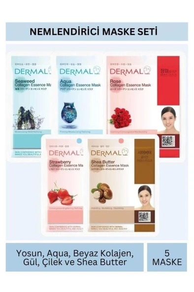 Nemlendirici Deniz Yosunu Aqua Gül Çilek Karite Yağı Özlü Maske Seti 23gr x 5Adet ürün görseli 1