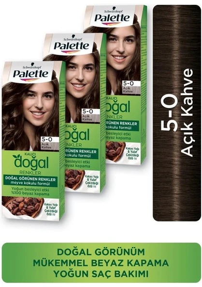 Palette Kalıcı Doğal Renkler Saç Boyası 5-0 Açık Kahve X 3 Adet ürün görseli 1