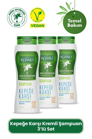 Komili Kepek Karşıtı 2'si 1 Arada Kremli Vegan Şampuan 3'lü Set - 3 X 500 ML ürün görseli 1