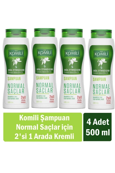 Komili Normal Saçlar İçin 2'si 1 Arada Kremli Vegan Temel Bakım Şampuanı 500 ml x 4 Adet ürün görseli 1