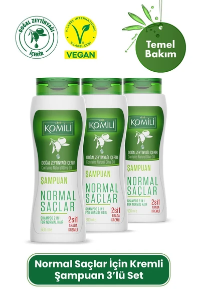 Komili Normal Saçlar İçin 2'si 1 Arada Kremli Vegan Temel Bakım Şampuanı 3'lü Set- - 3 X 500 ML ürün görseli 1